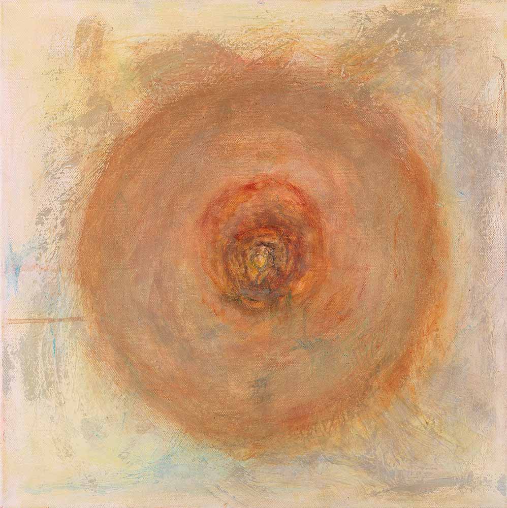 A Man's Dream Is a Child's Necessity abstract artwork featuring a radiant circular center, soft earth-toned layers, and subtle textured forms in a contemplative contemporary composition.
