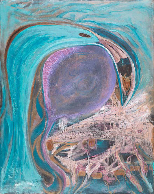 The Dungeon abstract underwater artwork featuring jellyfish-inspired forms, flowing turquoise currents, and intricate organic textures in a contemporary ocean-themed composition.